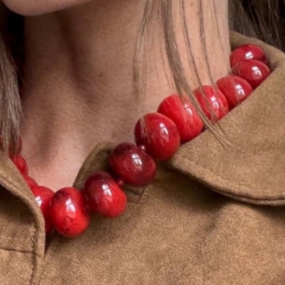 New! Red Marbled Bead Necklace